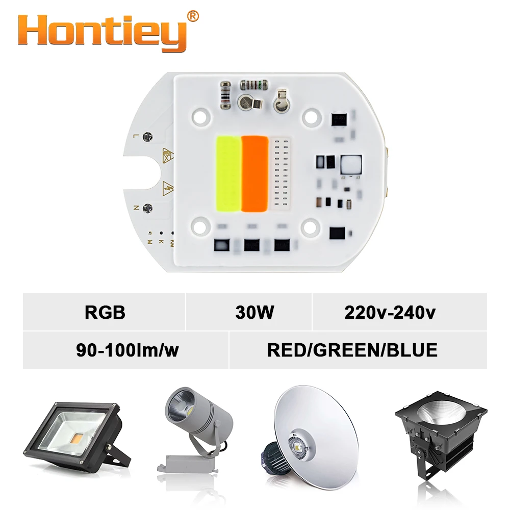 Hontiey светодиодный RGB чип COB 30 Вт AC220 в интеллектуальный IC прожектор без драйвера