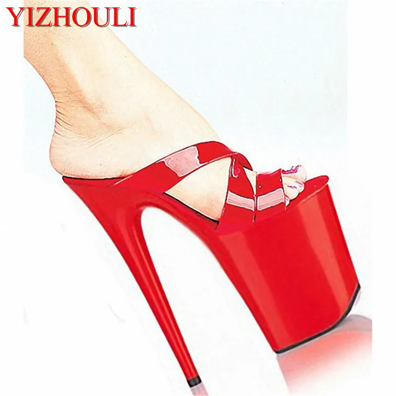 8 Inch High Heel Shoes For Women's 20cm Gorgeous Bright Patent Leather Party High-Heeled Slippers Sexy Valentine Exotic Shoe