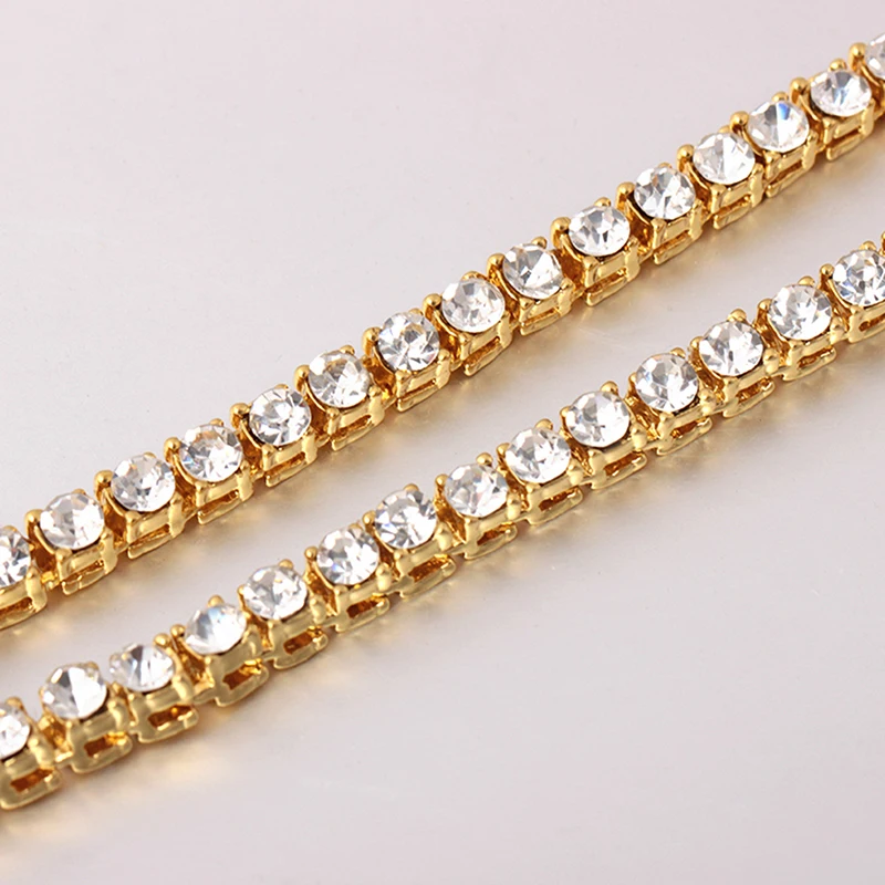 Хип-хоп ожерелья мужские и женские 1 ряд страз золотой цвет цепочка с ледяной