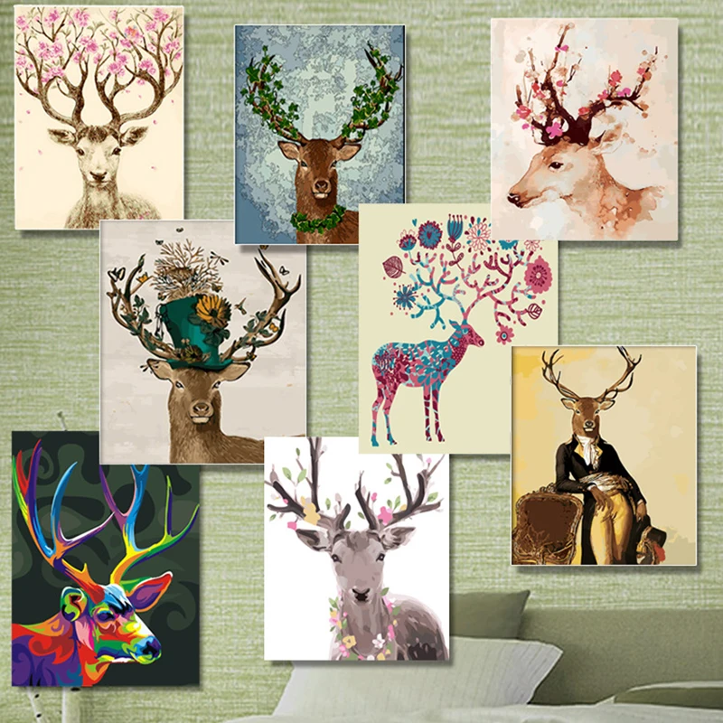 DIY картина маслом в рамке по номерам цветы мультфильм и пейзаж картины холст для