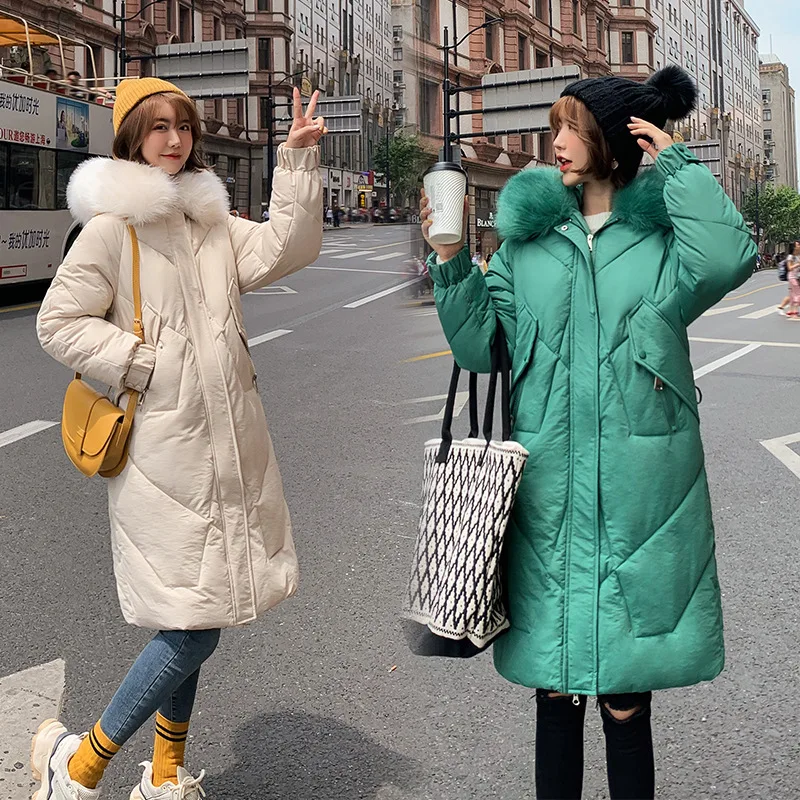 Популярная теплая верхняя одежда с капюшоном и мехом Женская длинная модная