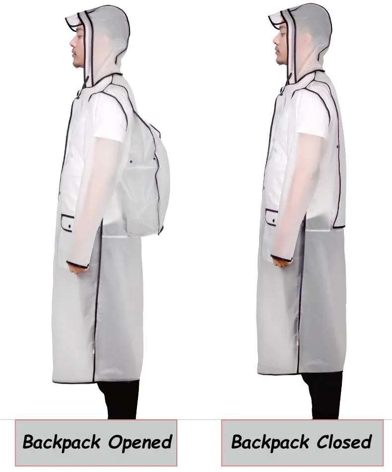 Ladies Women men Plastic Thick backpack Raincoat Rainwear Long Poncho Waterproof Hiking Tour Hooded Schoolbag Rain Jacket