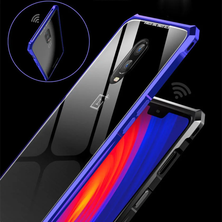 Чехол для Oneplus 6 t One Plus 6 t, Роскошный металлический бампер, прозрачная задняя крышка из закаленного стекла для Oneplus 6T 1+ 6 t Capa