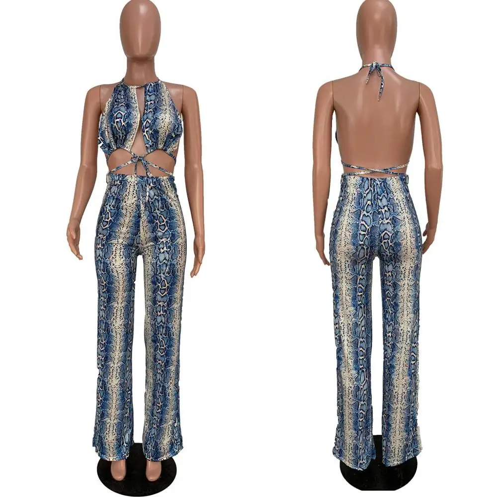 Женские вечерние комбинезоны со змеиным принтом в стиле пэчворк с открытой
