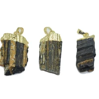 irregular raw tourmaline stone pendant men natural 24k gold cap point black raw large druzy jewelry male random charms marble