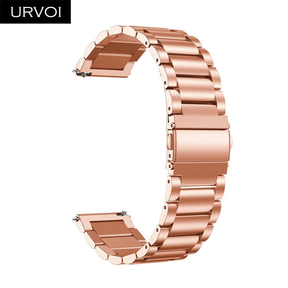 Rose Gold URVOI ремешок из нержавеющей стали для Galaxy Watch Active 42 46 мм, 3 ряда, откидная застежка, быстросъемный прочный ремешок на запястье - Цвет ремешка: Rose Gold