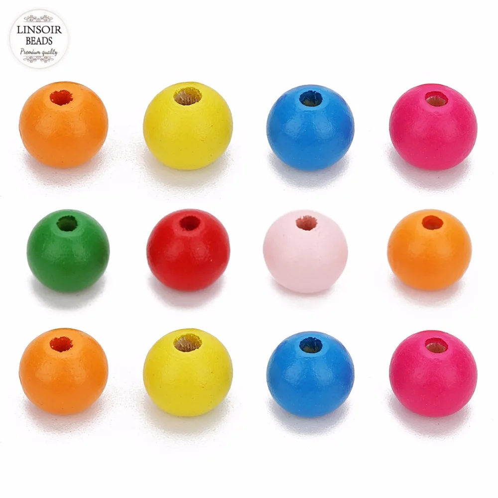 

LINSOIR 100 Pieces/Pack Round Ball Wood Beads DIY Jewelry Craft Making 8/10/12/14mm Spacer Loose Beads Multi Color Choice