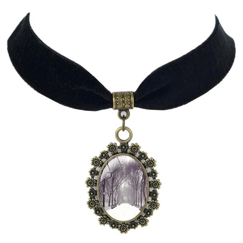 Зимняя Снежинка черное бархатное колье ожерелье природный пейзаж фото подвеска