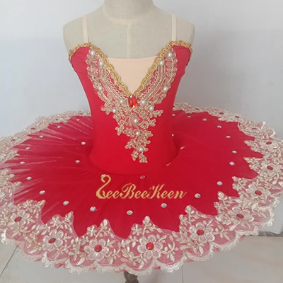 red 1 Розовое/черное/синее/красное Лебединое нежное кружевное платье для взрослых, женское балетное платье-пачка для девочек, костюм для сцены со стразами - Цвет: red 1