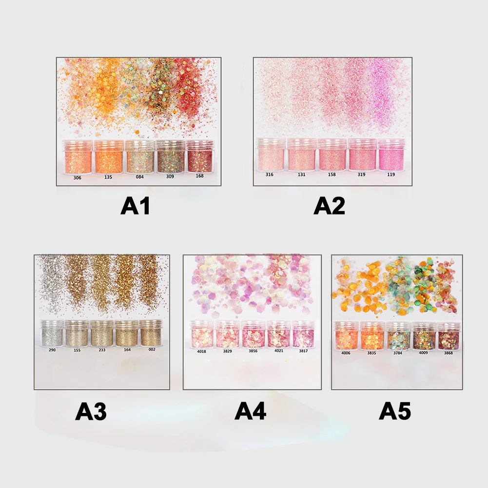 5 Boxes 3D Nail Art Glitter Powder Sequins Dust for fake Nails Decoration Iridescent Flakies decor Tips | Красота и здоровье