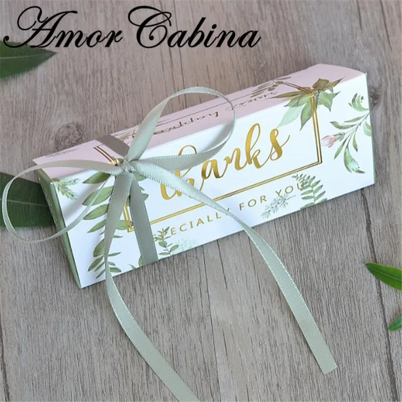 

30pcs garden green leaf long ribbon wedding candy box chocolate box wedding gift activities and party supplies