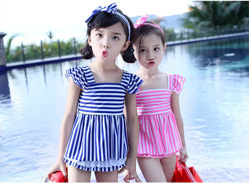 Новинка 2020 Детский милый купальник в полоску принцессы детский для девочек