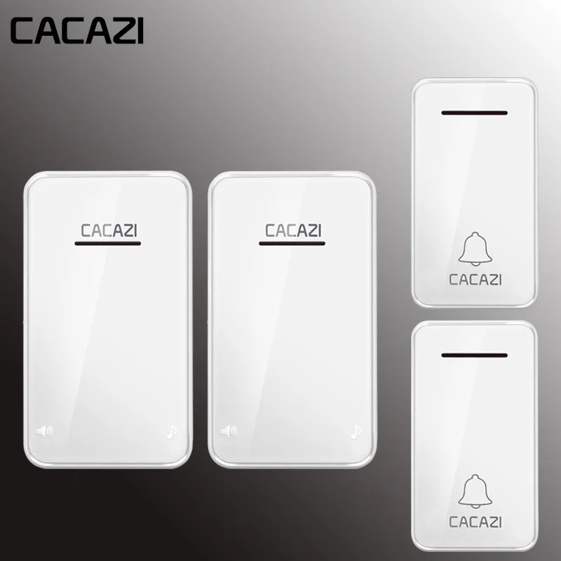 white2x2 Водонепроницаемый Домашний Беспроводной дверной звонок CACAZI с автономным питанием, 200 м, пульт дистанционного управления, без батареи, светодиодный светильник, звонок-кольцо, ЕС вилка 48 - Цвет: white2x2