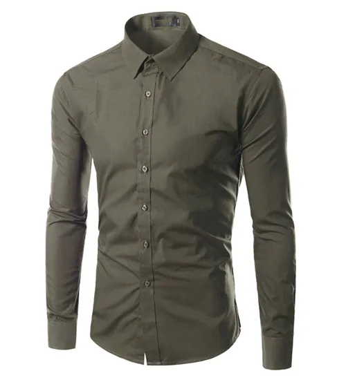Модная брендовая мужская деловая рубашка с длинным рукавом Camisa Masculina мужская одежда повседневные платья рубашки сплошной цвет рабочая одежда для мужчин - Цвет: Army Green