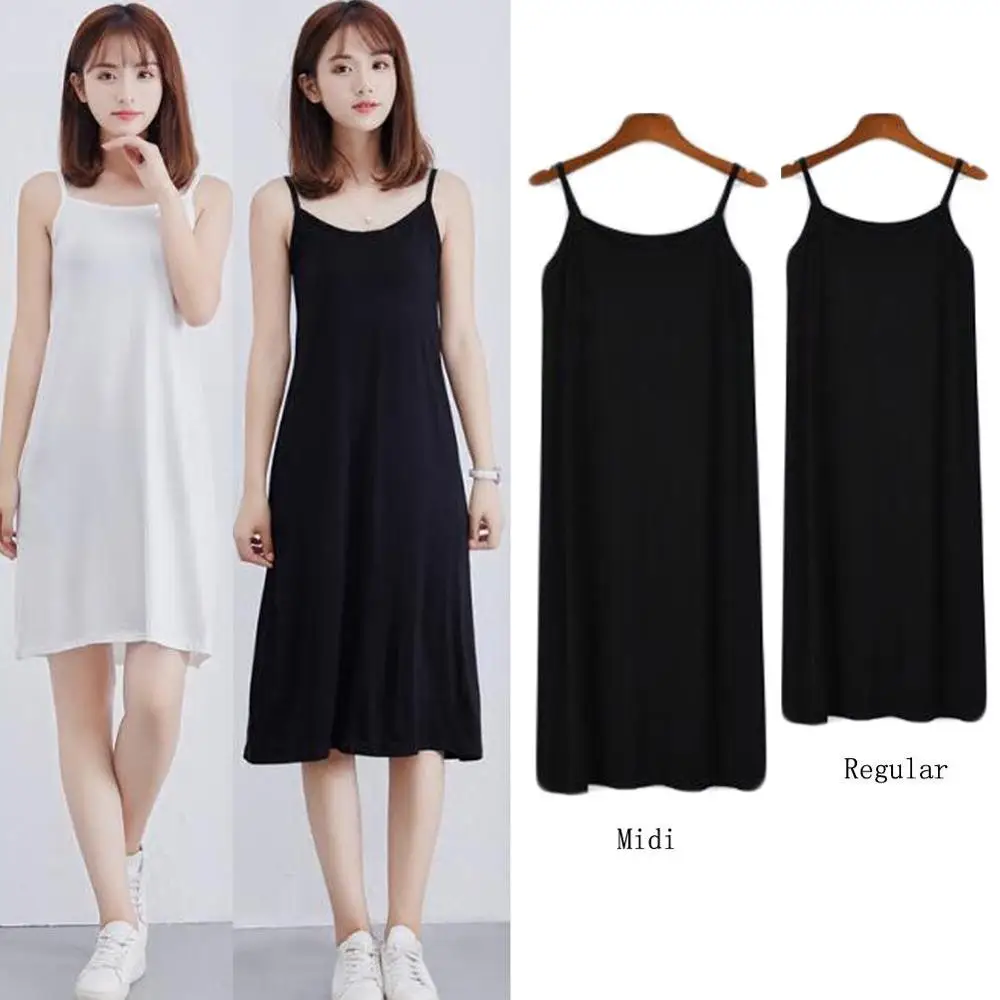 

Summer Women Full Slip Underdress Cotton Long Sleepwear sexy Sleeveless Petticoat Female Cami Slips Black Gray Underskirt