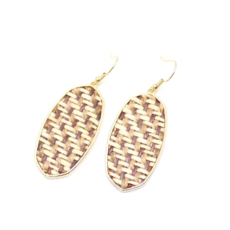 Модные овальные серьги с шестигранной соломенной тесьмой золотистого цвета