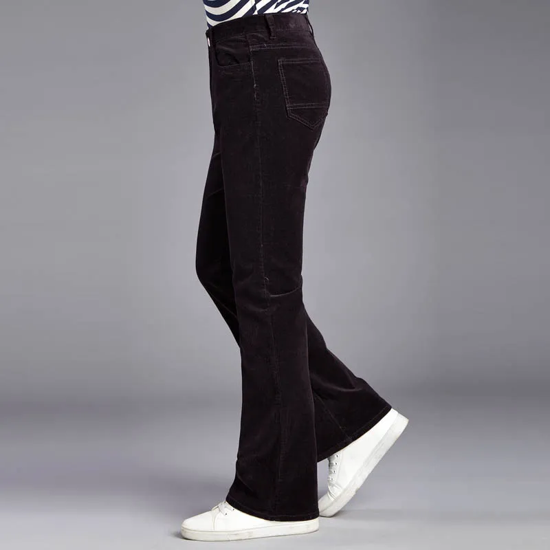 Осенняя мода Slim Fit повседневные мужские коммерческие брюки Bootcut вельветовые расклешенные брюки новые мужские эластичные брюки Bell-bottom