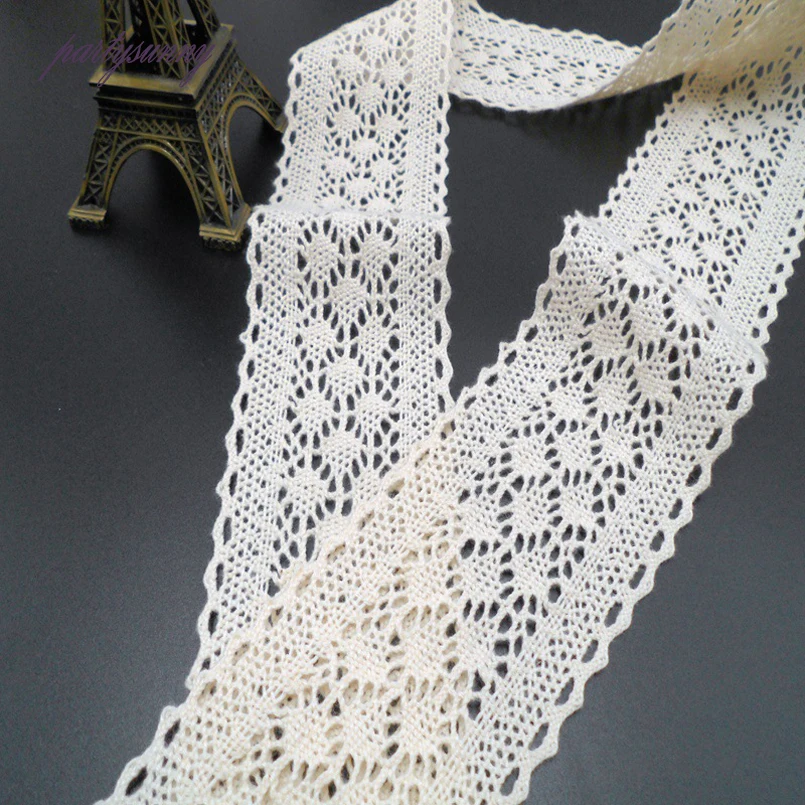 PF 10Yards/lot 6cm Wide Lace Ribbon White Cotton Fabric Applique Fringe Trim for Needlewor Dress Sewing Supplies HB006 | Дом и сад