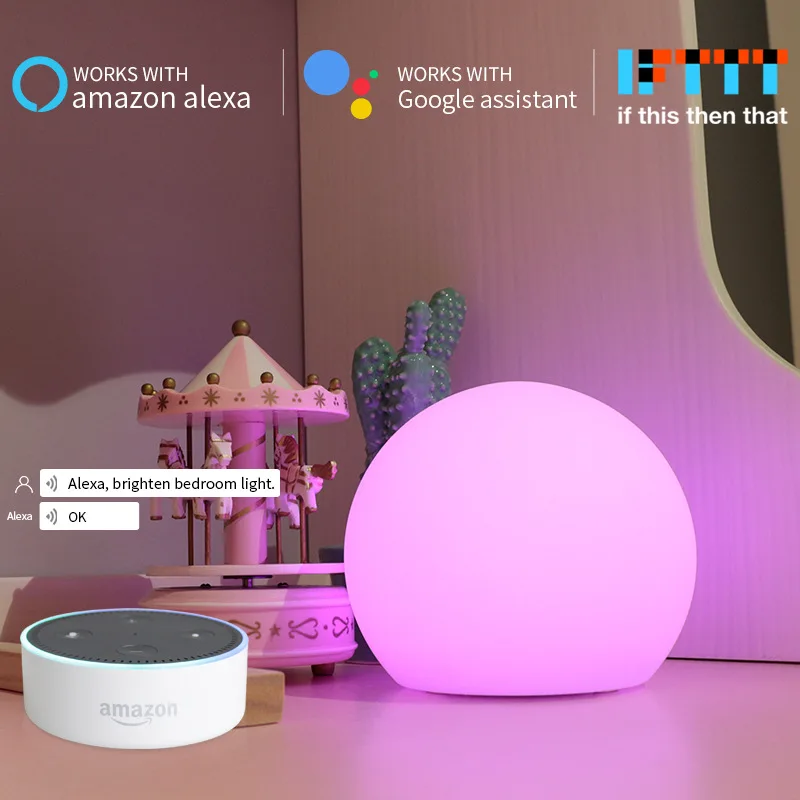 Умная Настольная лампа с Wi-Fi работает Alexa Google Home голосовым управлением 10-цветным