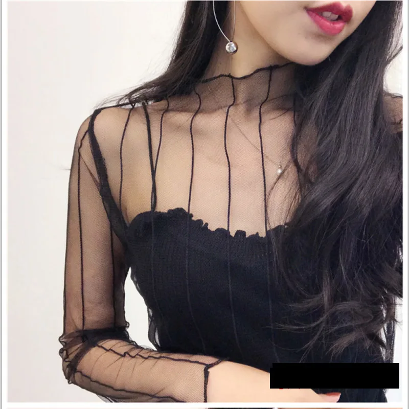 Женские весенние новые сексуальные сетчатые с выемкой Перспектива Длинный рукав