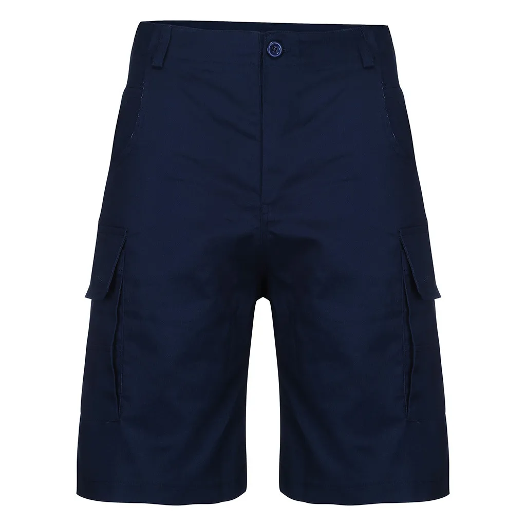 E Men's Summer Casual Button New Style Sport Beach Cotton Multi-Pocket Overalls Shorts Fashion Pleated Straight Mid Pant 50 - Цвет: E
