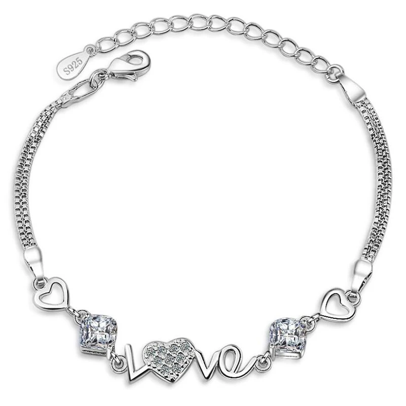 

KOFSAC Women's Sterling Silver 925 Bracelet Girl Shiny CZ Fashion Love Heart Bangles Jewelry Gifts Bracelets for Women Pulsera