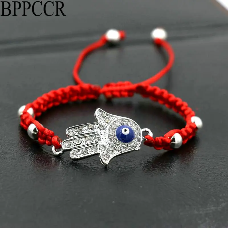 BPPCCR серебро Цвет Фатимы хамса руки плетеный браслет тонкая красная веревочная