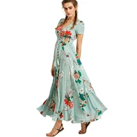 2021 summer women bohemian dress hepburn vintage maxi sundress loose dress split floral print evening party dresses vestidos