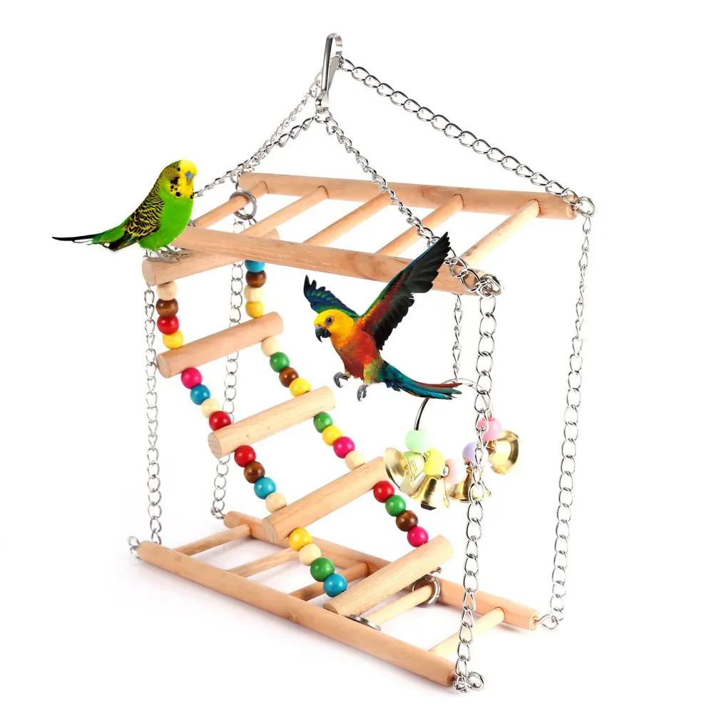 

Ladder Bird Toy Wooden Rainbow Bridge Steps Stairs Climbing Swing Double-Layer Toys for Pet Hamster Parakeet Cockatiel Trainning