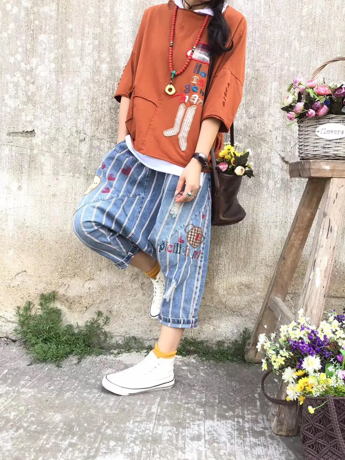 Женские ковбойские шаровары в стиле хип-хоп мешковатые джинсовые брюки полоску с