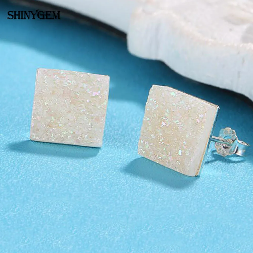 ShinyGem 10 мм маленькие квадратные серьги с кристаллом Sparking Druzy из натурального камня