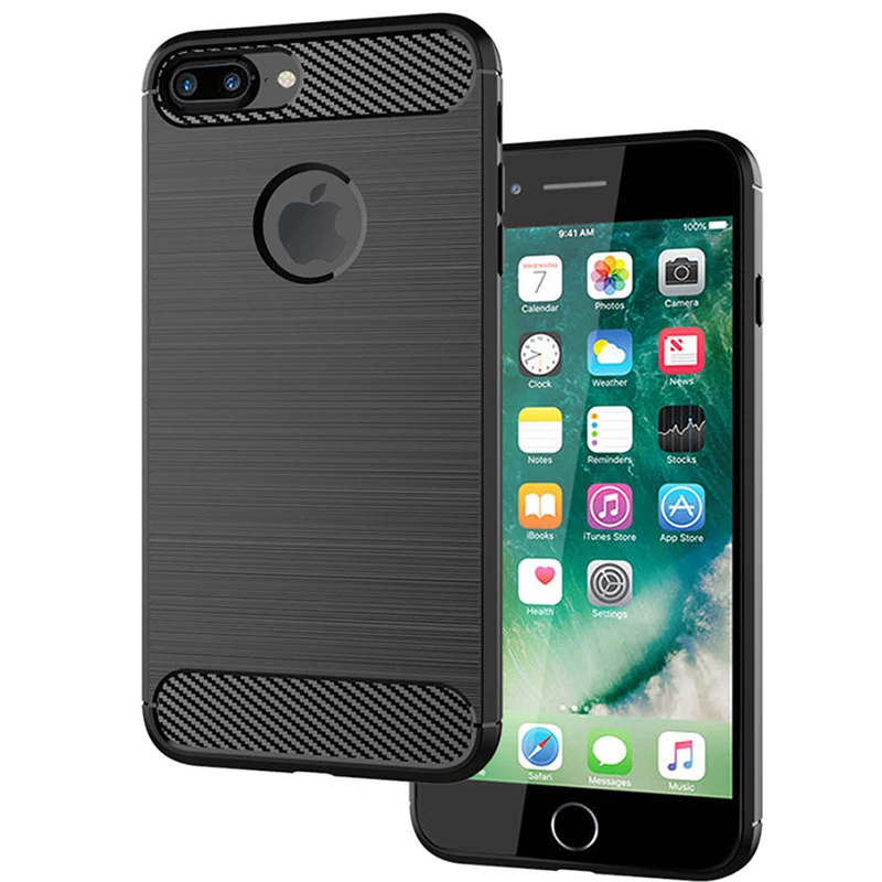 Чехол для iPhone 7 8 Plus силиконовый чехол ТПУ бампер противоударный карбоновый P Funda
