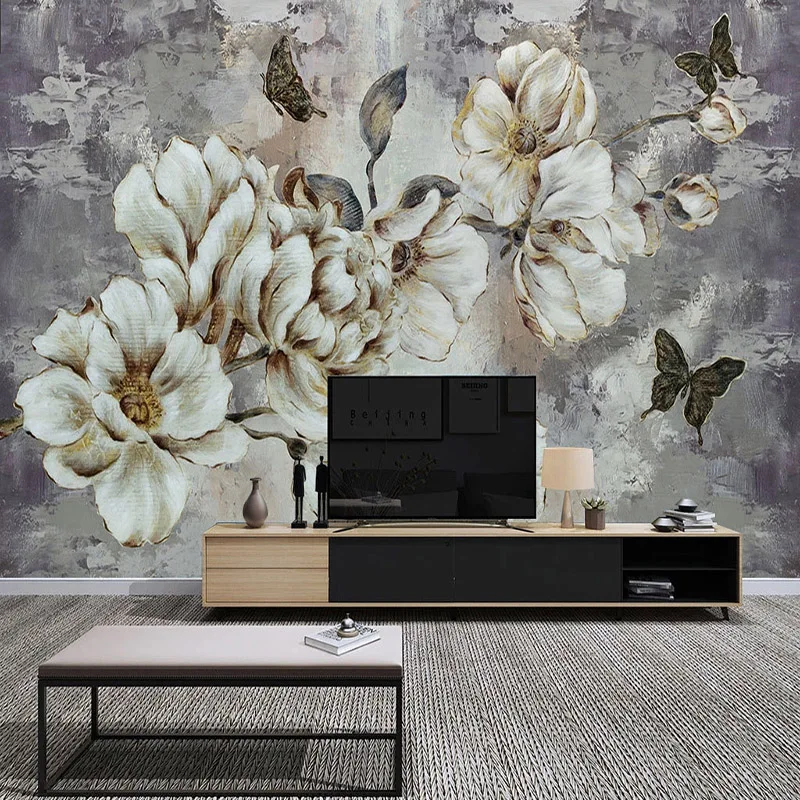 European Style Vintage Hand-painted Flowers Mural Wallpaper 3D Living Room TV Sofa Background Wall Decor Self-Adhesive Stickers |