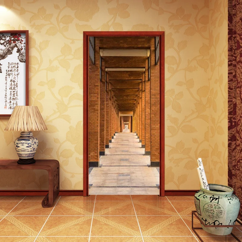 Современные креативные DIY наклейки на двери 3D обои для коридора гостиной