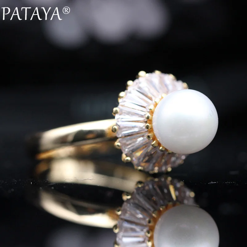 PATAYA, новинка, женские кольца с жемчугом, 585, розовое золото, модное ювелирное изделие, натуральный циркон, креативные, разлагаемые, вращающиеся, открывающиеся кольца