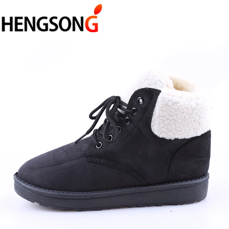 Classic Women Winter Boots Ankle Shoes Round Toe Lace-Up Flat With Female Warm ER400329 | Обувь