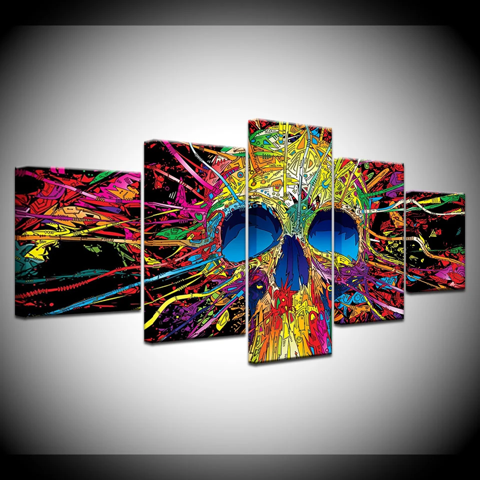 

The colorful Skull Canvas Art 5 piece Wall Artwork Wallpapers modern Modular Poster art Canvas painting for Living Room Decor