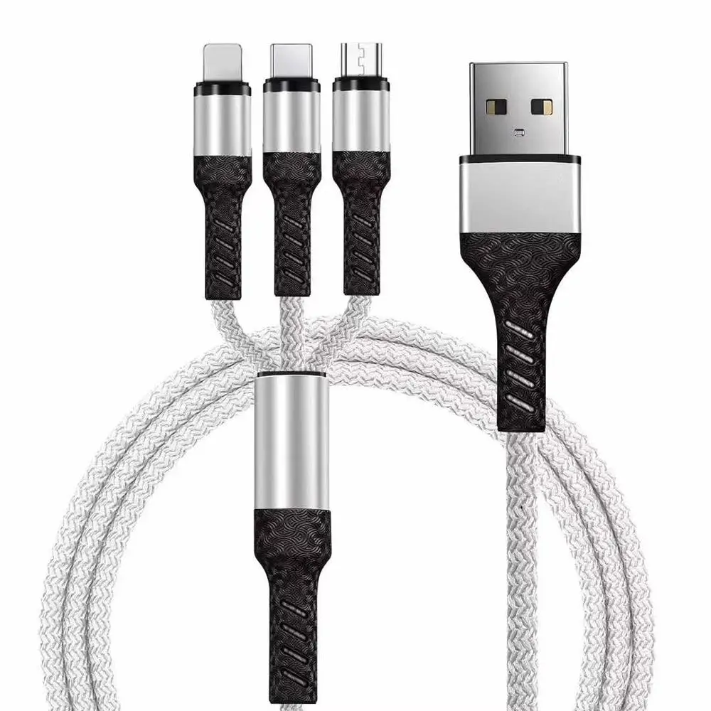 Серебристый 3 в 1, USB кабель для iPhone, кабель для быстрой зарядки для Android, Micro usb type C, type-c, 3 в 1, кабели для мобильных телефонов, 1 м, шнур для зарядки - Цвет: Серебристый