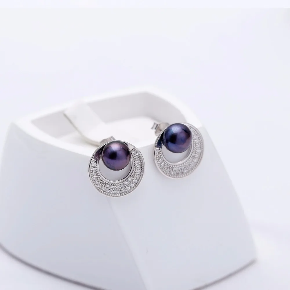 DAIMI Women Shiny 6-7mm Natural Pearl Earrings 925 Sterling Silver Studs For Many Colors Brand Fine Jewelry | Украшения и