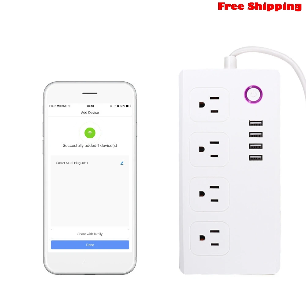 Wi Fi пульт дистанционного Управление Smart Мощность разъем Портативный полосы US 4 USB