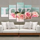 Модульная картина на стену в рамке, HD печать, 5 панелей, любовь, слова и розовые цветы, холст, постер, домашний декор, гостиная