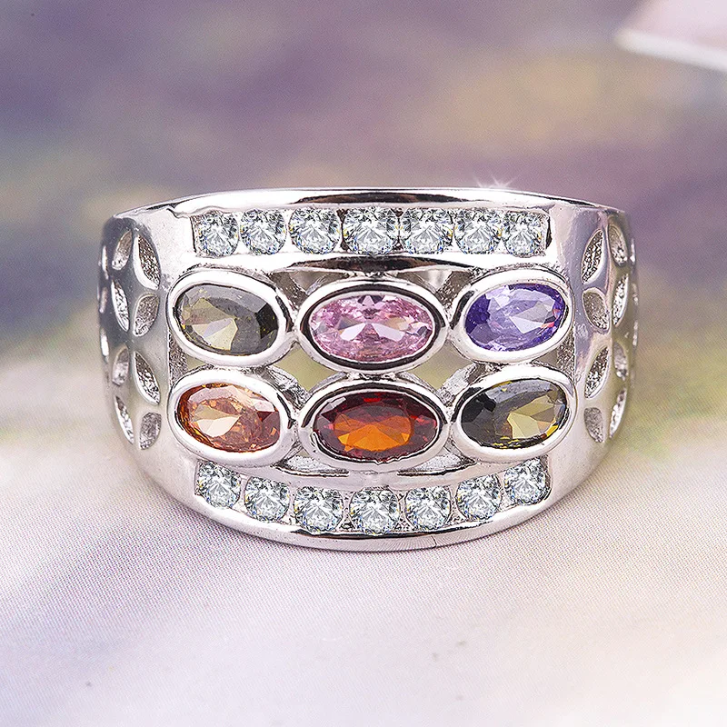 Загадочное женское Радужное Овальное Кольцо Boho 925 Серебро CZ камень кольцо на