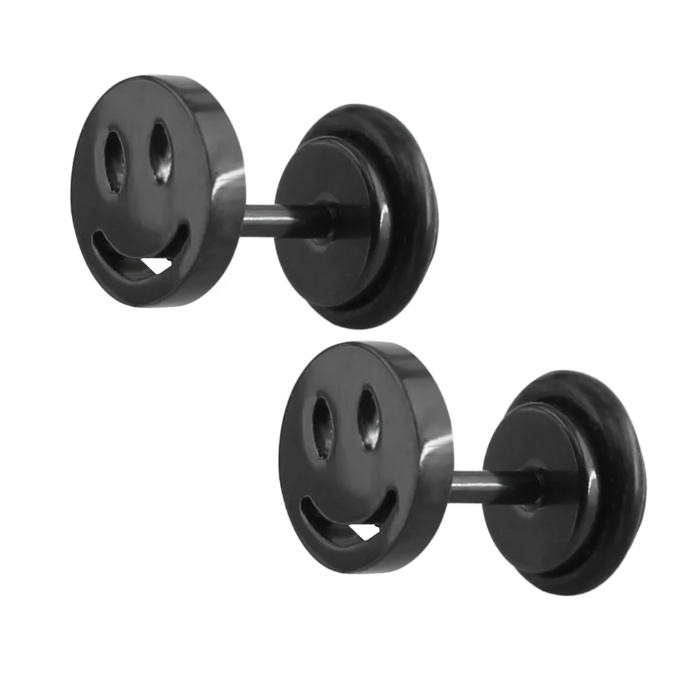 Серьги гвоздики мужские с улыбкой двусторонние круглые маленькие черные серьги