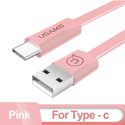 Кабель Micro USB для зарядки и передачи данных для iPhone, USAMS type-C кабель для iPhone X 8 7 plus светильник USB 2A плоский кабель для мобильного телефона - Цвет: Pink Type C Cable