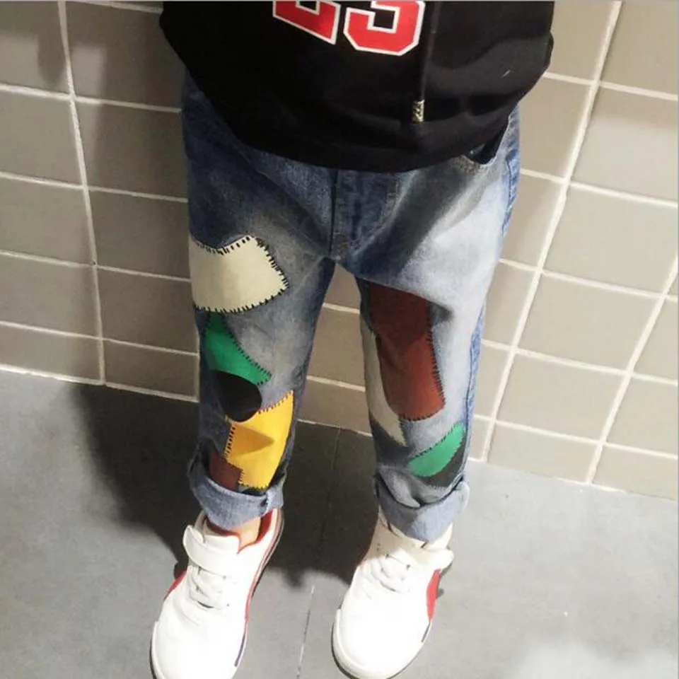 Джинсы для мальчиков 2017 модные джинсы на весну и осень детские джинсовые брюки