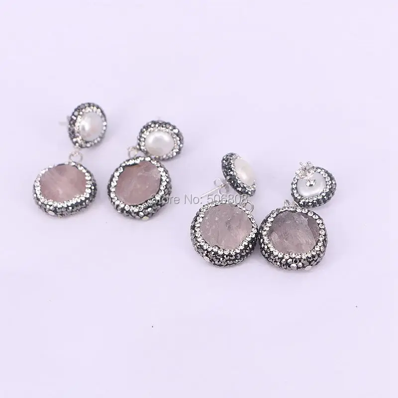 3 пары Природный розовый кварц серьги проложить кристалл горный хрусталь
