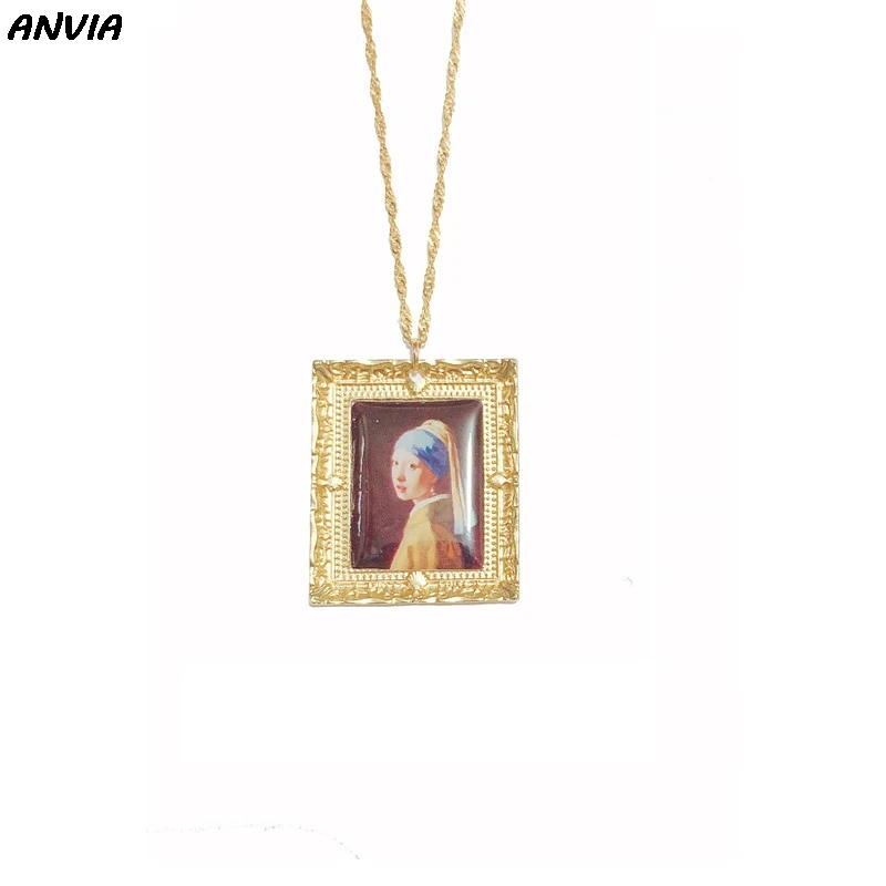 Подвеска-ожерелье для женщин Mona Lisa Chain ретро сплав рамка квадратное искусство известная картина европейский дизайн заявление друзья подарки