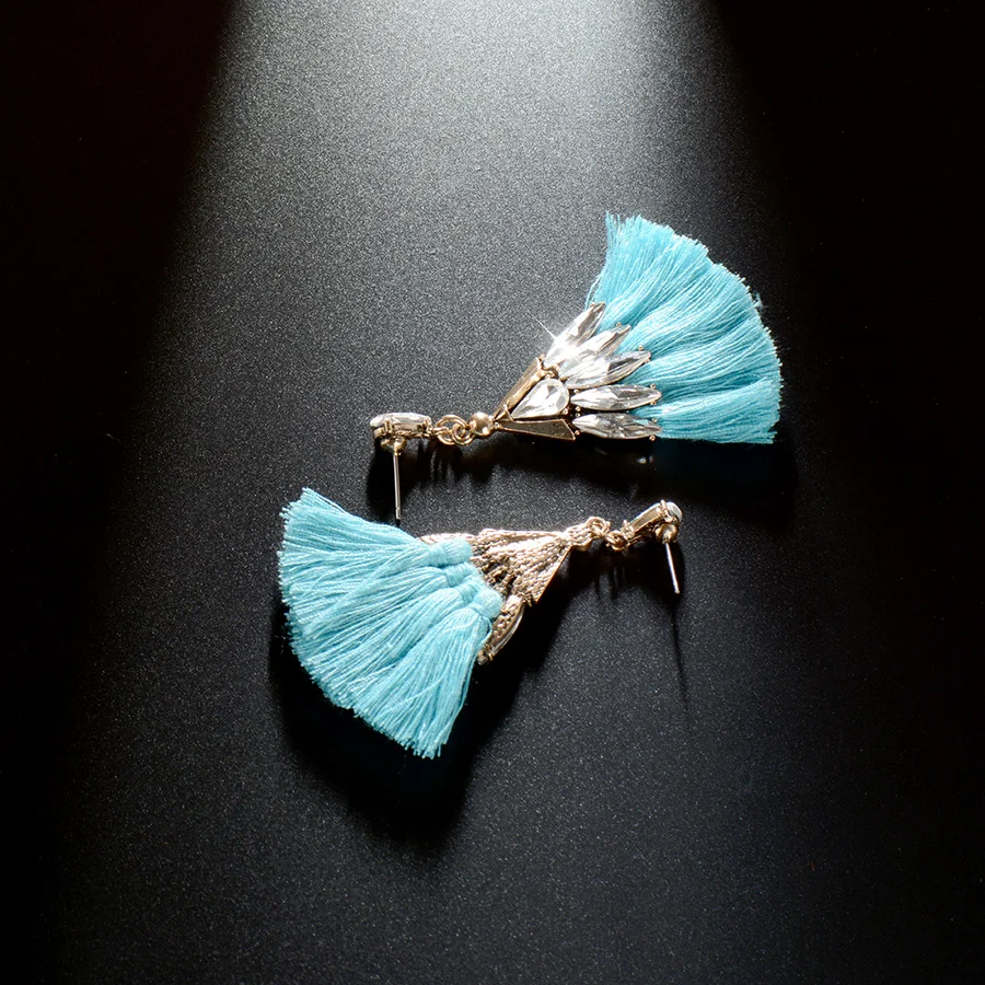 RAVIMOUR винтажные женские серьги с кристаллами веер большие ручной работы ткань