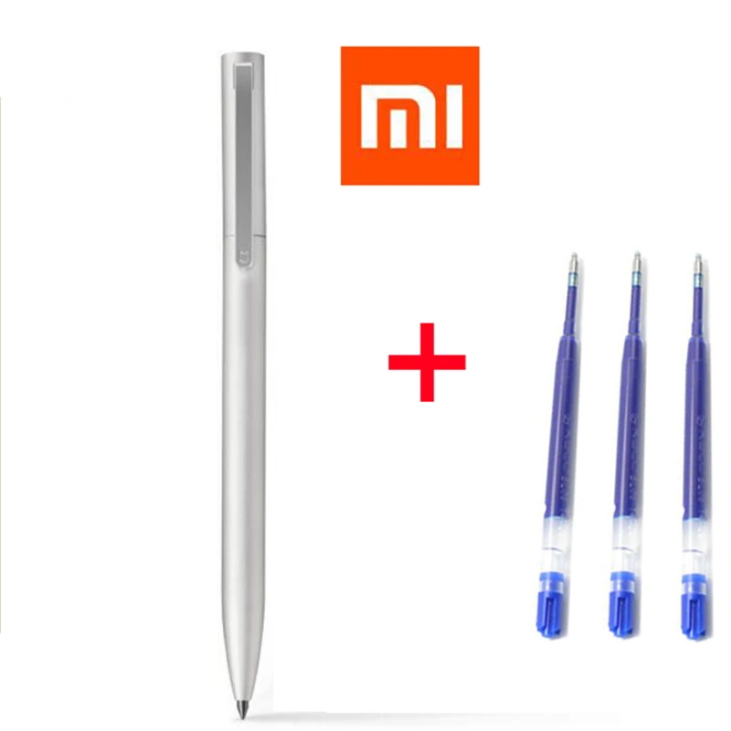 [1 металлическая ручка+ 3 синие чернила] Xiaomi Mijia металлический знак ручка+ OEM замена чернил синий