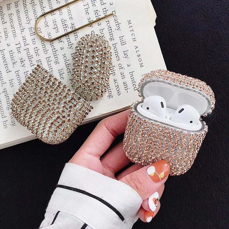 Золотой блестящий беспроводной чехол для зарядки наушников для Apple AirPods 1 2 Bling diamond жесткий белый чехол для гарнитуры с Bluetooth